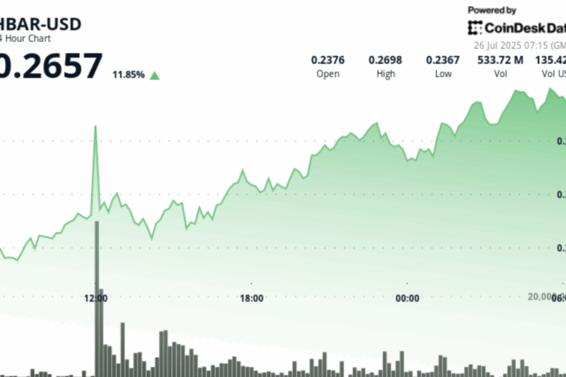 HBAR Surges 12% Following Robinhood Listing, Making it Top Daily Gainer Among Top 20