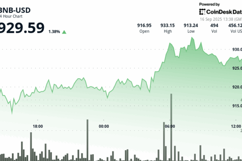 BNB Inches Higher as Traders Test $930 Resistance, Exchange Tokens Stay Firm