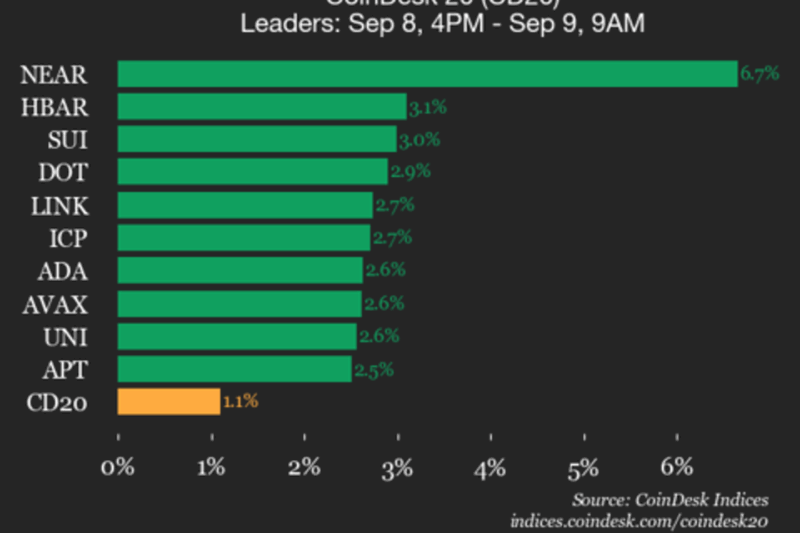 CoinDesk 20 Performance Update: NEAR Protocol Rises 6.7%, Leading Index Higher